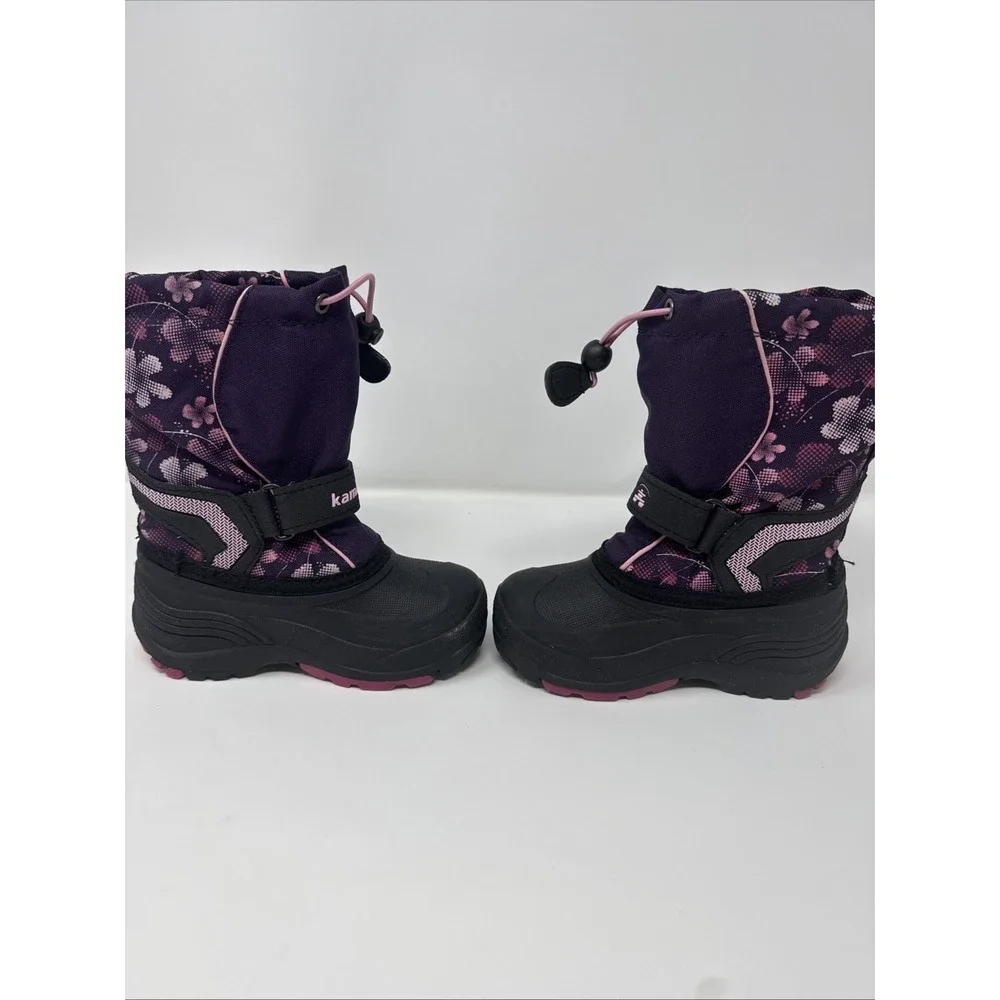 Kamik Snow Boots Winter‎ Boots 10 Purple Pink Floral Print Waterproof Warm Kids